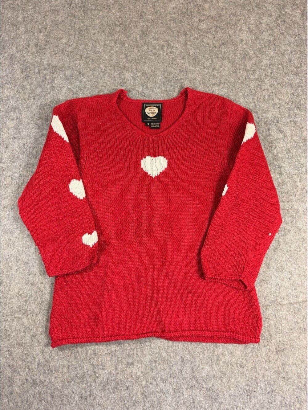 Planet Earth Imports Hand loomed Cotton Sweater Red Hearts Size Medium